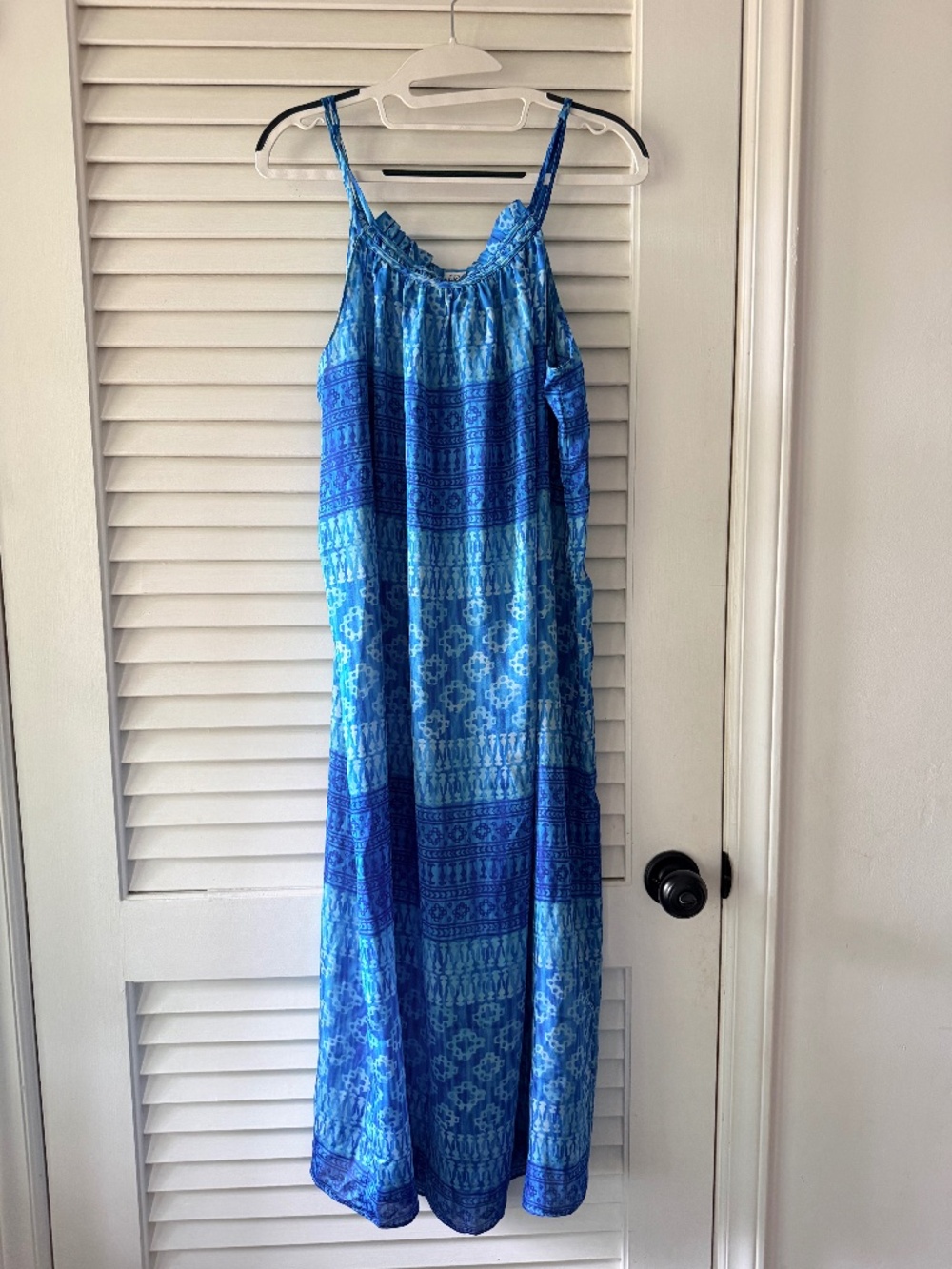 Oscar de la Renta Blue Satin Maxi Slip Dress M Boho Y2K Resort Paisley Print